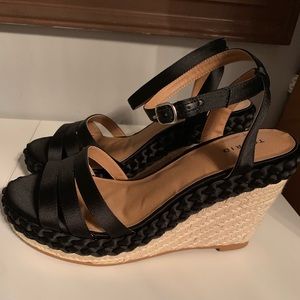 BLACK SATIN BRAIDED WEDGE (WIDE WIDTH) size 9.5